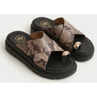  tfp toe ring flatform sandals - 4543 - beige snake print