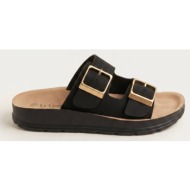  gold star platform sandals wide straps bold buckles - 6230-a23065 - black suede