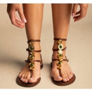  iris leather ankle strap sandals metal detail - 24/1 1196 ss 109 & 190 - brown matte
