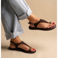  tfp σανδάλια toe ring - 214 - dark brown suede