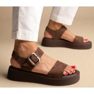  iris flatform σανδάλια ankle strap - sara 1190 - καφέ σουέτ