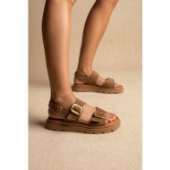  tfp flatform σανδάλια με λεπτομέρεια αγκράφας - 1556 - taupe σουέτ
