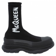  ανδρικό μαύρο graffiti knit tread slick boot in black/white alexander mcqueen