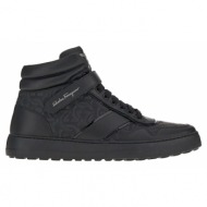  ανδρικό μαύρο gancini-embossed high-top sneakers salvatore ferragamo
