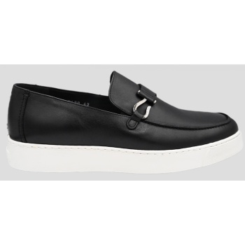 ανδρικό μαύρο leather loafers in black