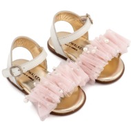  babywalker βαπτιστικά πέδιλα με χειροποίητο διακοσμητικό απο τούλι και πέρλες pri2656 εκρού ροζ