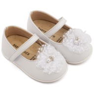  babywalker βαπτιστικά γοβάκια μονή μπαρέτα χειροποίητο διακοσμητικό απο τούλι pri2660 λευκό