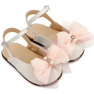  babywalker βαπτιστικά γαλλικά σαμπό διακοσμημένο με φιόγκο οργάντζας και στρας pri2661 εκρού ροζ