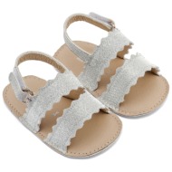  babywalker βαπτιστικά πέδιλα με κουλεδάκι mi1659 ασημί