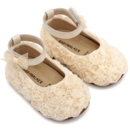  babywalker βαπτιστικά μπαλαρίνες διακοσμημένες με chiffon λουλούδια pri2654 εκρού