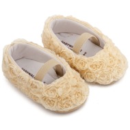  babywalker βαπτιστικά μπαλαρίνες διακοσμημένες με chiffon λουλούδια mi1660 εκρού