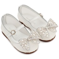  babywalker βαπτιστικά γοβάκια απο ύφασμα φιλντιρέ και φιόγκο στρας exc5903 λευκό