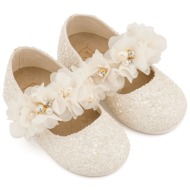  babywalker βαπτιστικά γοβάκια μονή μπαρέτα στρας με λουλούδια πέρλες και κρύσταλα swarovski lu6118 ε