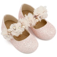  babywalker βαπτιστικά γοβάκια μονή μπαρέτα στρας με λουλούδια πέρλες και κρύσταλα swarovski lu6118 ρ