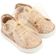  babywalker βαπτιστικά sneaker απο ύφασμα φιλντιρέ λουλούδια lu6129 μπεζ